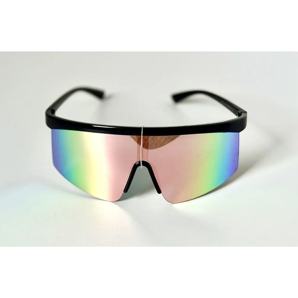 Hang Ten 6021W Shield Sunglasses Black Frame Yellow Mirror Lens Sport Unisex New